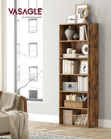 VASAGLE Rustic Brown 6-Tier Open Bookshelf with Adjustable Shelves and Anti-Tip Kit VASAGLE