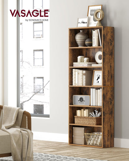 VASAGLE Rustic Brown 6-Tier Open Bookshelf with Adjustable Shelves and Anti-Tip Kit - WoodArtSupply