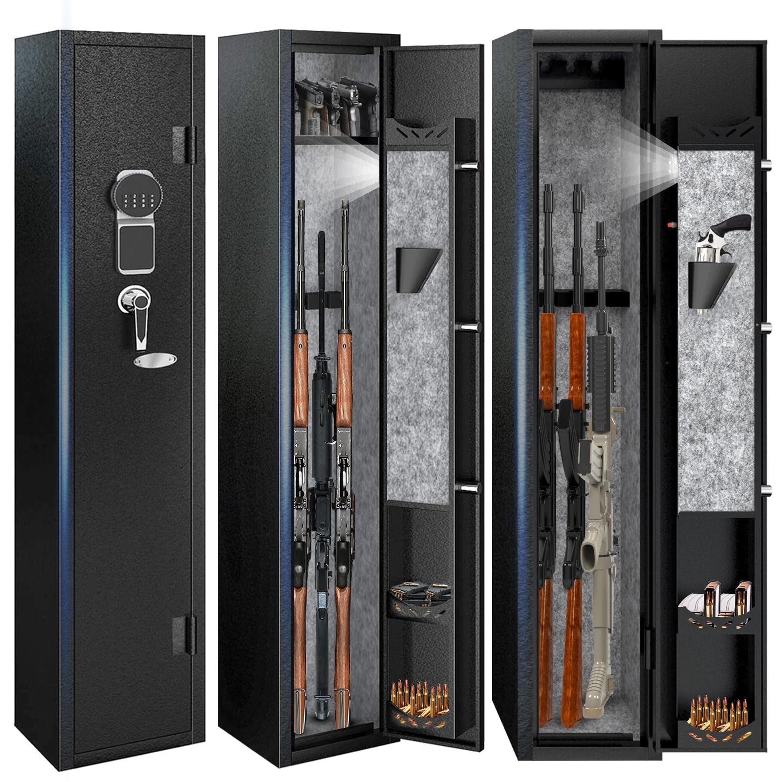 Karini 2-3 Gun Safe, Gun Safe for Rifles and Pistols, Rifle Safe,Gun Safe for Guns with Quick Access, Gun Safes for Rifles and Shotguns with Removable Gun Racks and Pockets - WoodArtSupply