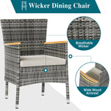 Shintenchi 7 Piece Patio Dining Set, Wicker Patio Conversation Set with Wooden Table Top, Outdoor Table and Chairs with Soft Cushions for Backyard, Deck and Garden, Grey Wicker Shintenchi