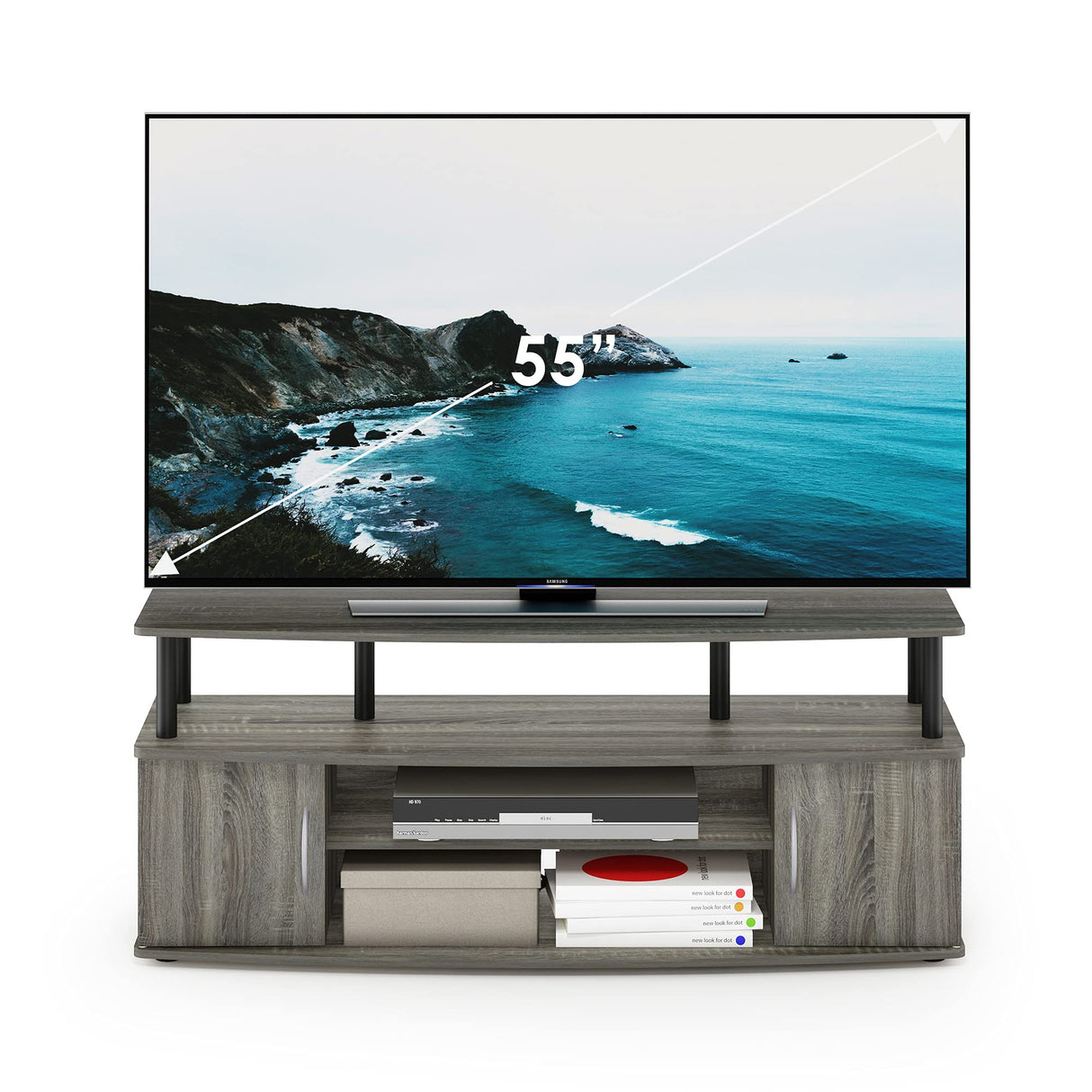 Furinno JAYA Large Entertainment Stand for TV Up to 55 Inch, French Oak Grey/Black Furinno