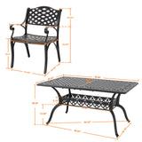 NUU GARDEN 7 Pieces Outdoor Patio Dining Sets, Cast Aluminum Rectangle Patio Table with Umbrella Hole and 6 Bistro Chairs, Armrest Dining Chairs and Bistro Table for Balcony, Backyard, Black NUU GARDEN