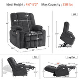 MCombo Dual Motor Power Lift Recliner Chair for Elderly, Lay Flat Lift Chair with Heat and Massage, Petite Lift Chair, Cup Holders, USB A&C Ports, Fabric 7893 (Small, Dark Gray) MCombo