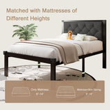 Einhomn Twin Bed Frame, Platform Metal Bed Frame with Button Tufted Linen Upholstered Headboard, Sturdy Steel Slats, 12" Underbed Storage, No Box Spring Needed, Dark Grey Einhomn
