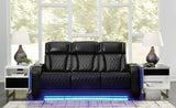 Signature Design by Ashley Boyington Contemporary Leather Match Power Reclining Sofa with Adjustable Headrest, Cup Holder, USB Charging Ports, Air Massage System and LED Lighting, Black Signature Design by Ashley