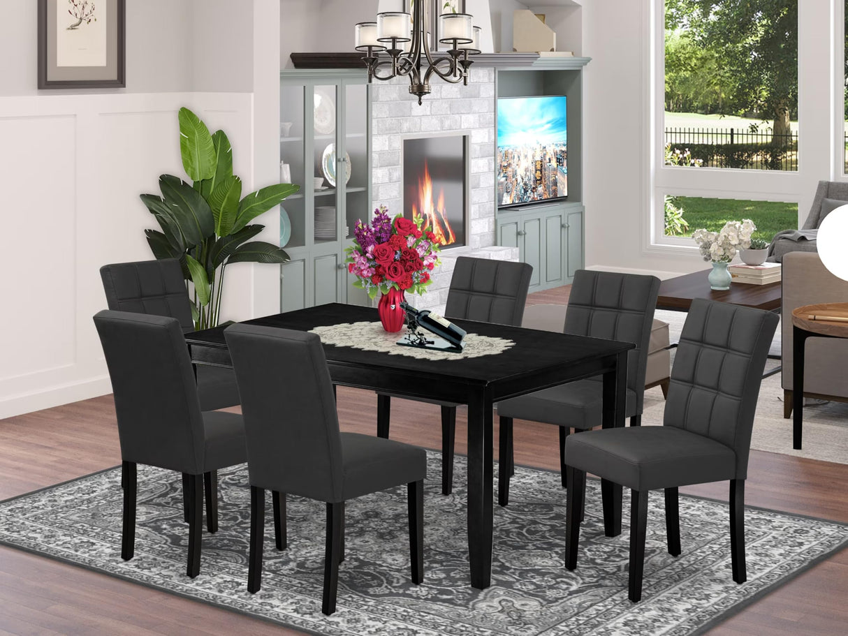 East West Furniture DUAS7-BLK-12 7 Piece Dining Table Set Includes A Kitchen Table and 6 Dark Gray Polyester Fabric Wooden Chairs with Stylish Back- Black Finish East West Furniture