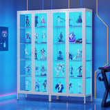 Desirable Life 5 Tier Glass Display Cabinet with 13 Color LED Lights, 67" Lighted Curio Cabinet with Glass Doors & Adjustable Shelves, Tall Metal Display Case for Collectibles Figures- White Desirable Life