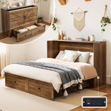LUXOAK Queen Murphy Bed with Storage and Charging Station, Farmhouse Cabinet Bed, Noise-Free, for Guest Room, Apartment, or Office, Barnwood LUXOAK