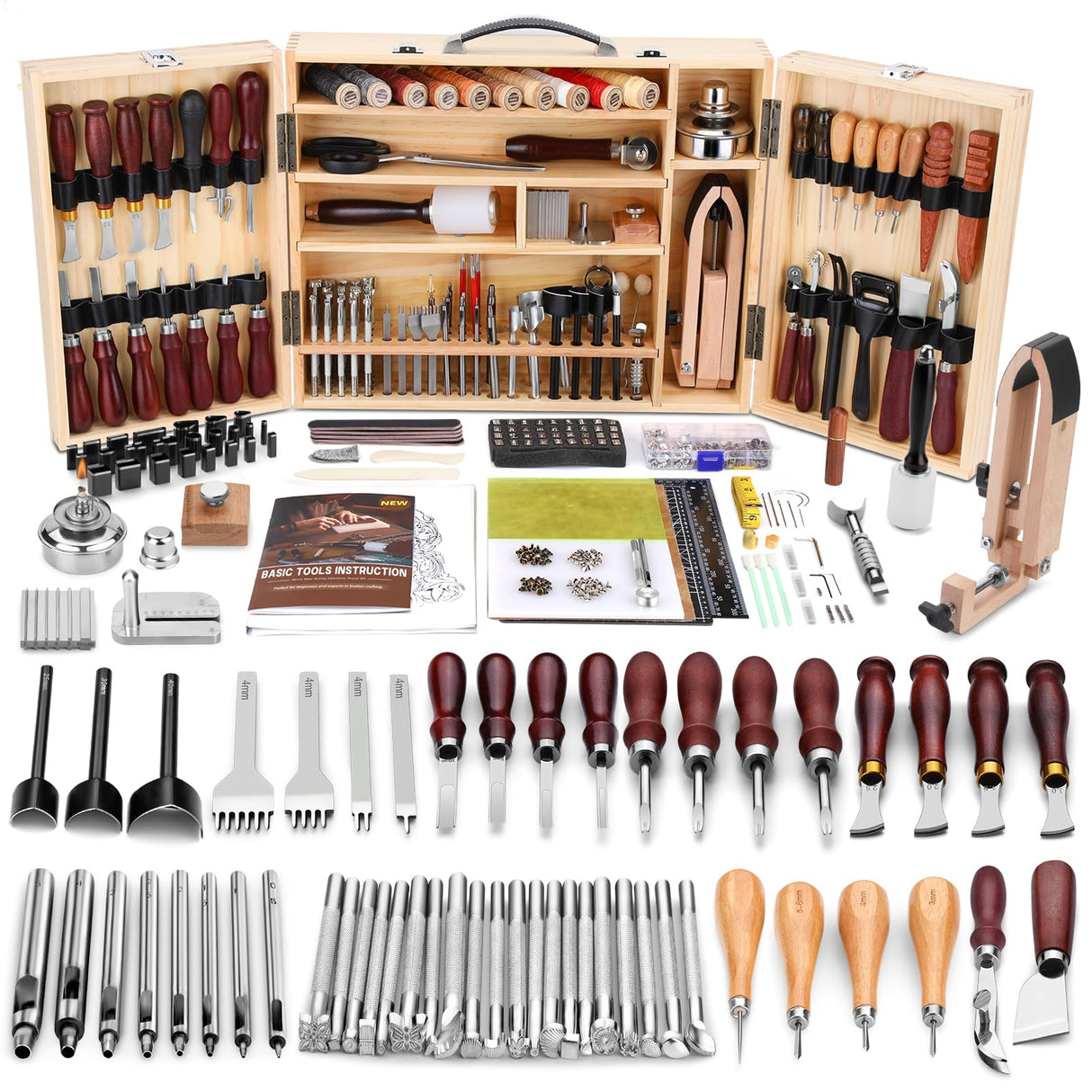 BUTUZE Leather Working Kit, Boxed Leather Tooling Kit, Leather Crafting Tool Kit, Cutting, Punching, Carving, Heavy Duty Leather Sewing Kit Professional Leather Working Tools and Supplies BUTUZE