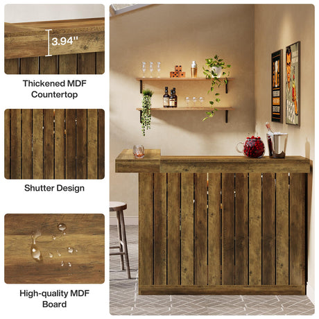Tribesigns Bar Table, L Shaped Home Bar Unit for Home, 4-Tier Corner Liquor with Storage Shelves and Wine Glasses Holder, Industrial Wine Cabinet Reception Desk for Basement (1, Brown) Tribesigns