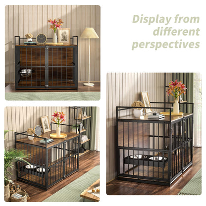 ROOMTEC Dog Crate Furniture-Style Cages for Large Dogs Indoor Heavy Duty Super Sturdy Dog Kennels with 2 Stainless Steel Bowls (48Inch = Int.dims: 46" W x 29" D x 35.5" H)