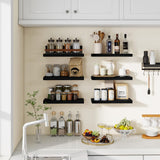 Venusmiles Floating Shelves for Wall, Wall Mounted Shelves with Invisible Brackets, 2 Small Wood Floating Wall Shelf Shelves for Living Room, Bedroom, Kitchen, Bathroom (Black, 15" W x 6" D x 1" H) Venusmiles