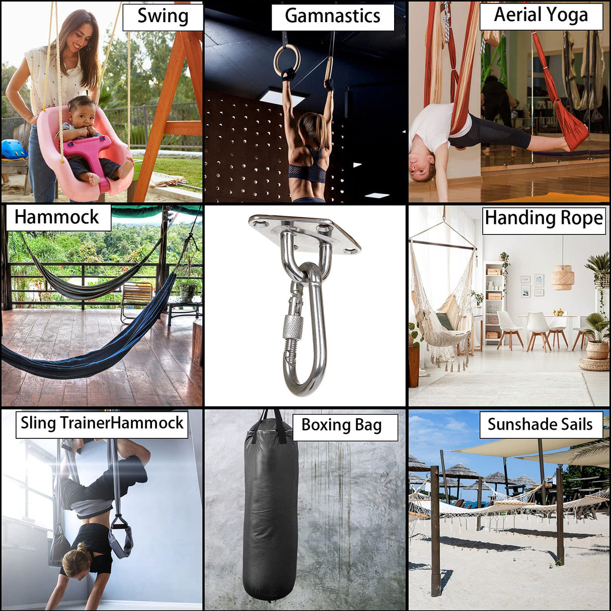 ABuff 1100 lb Heavy Duty Hammock Hanging Kit for Hammock Stands, Yoga & Brazilian Hammocks Hooks, 2-Pack Swing Chair Hammocks Ceiling Fan Sandbag Hook Load-Bearing Hook Shade Net Diamond Fixing Hook ABuff