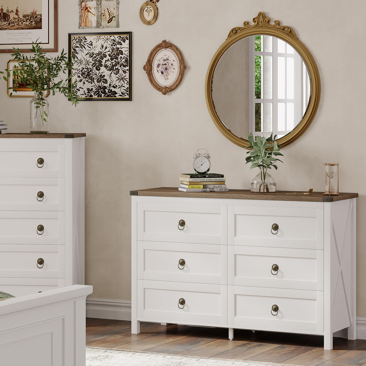 ChooChoo Farmhouse 6 Drawer Dresser, White Dresser for Bedroom, Wide Dressers & Chests of Drawers for Entryway, Hallway ChooChoo
