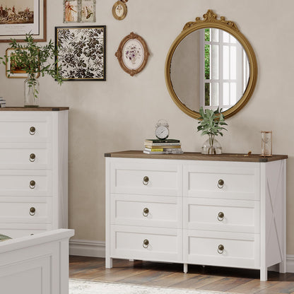 ChooChoo Farmhouse 6 Drawer Dresser, White Dresser for Bedroom, Wide Dressers & Chests of Drawers for Entryway, Hallway - WoodArtSupply