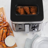 West Bend Deep Fryer with Adjustable Temperature Control Nonstick Basket Easy-View Window and Temperature Guide, Folding Handle and Locking Cover for Easy Storage, 3-Liter, Silver,Black, DFWB3LBK13 West Bend