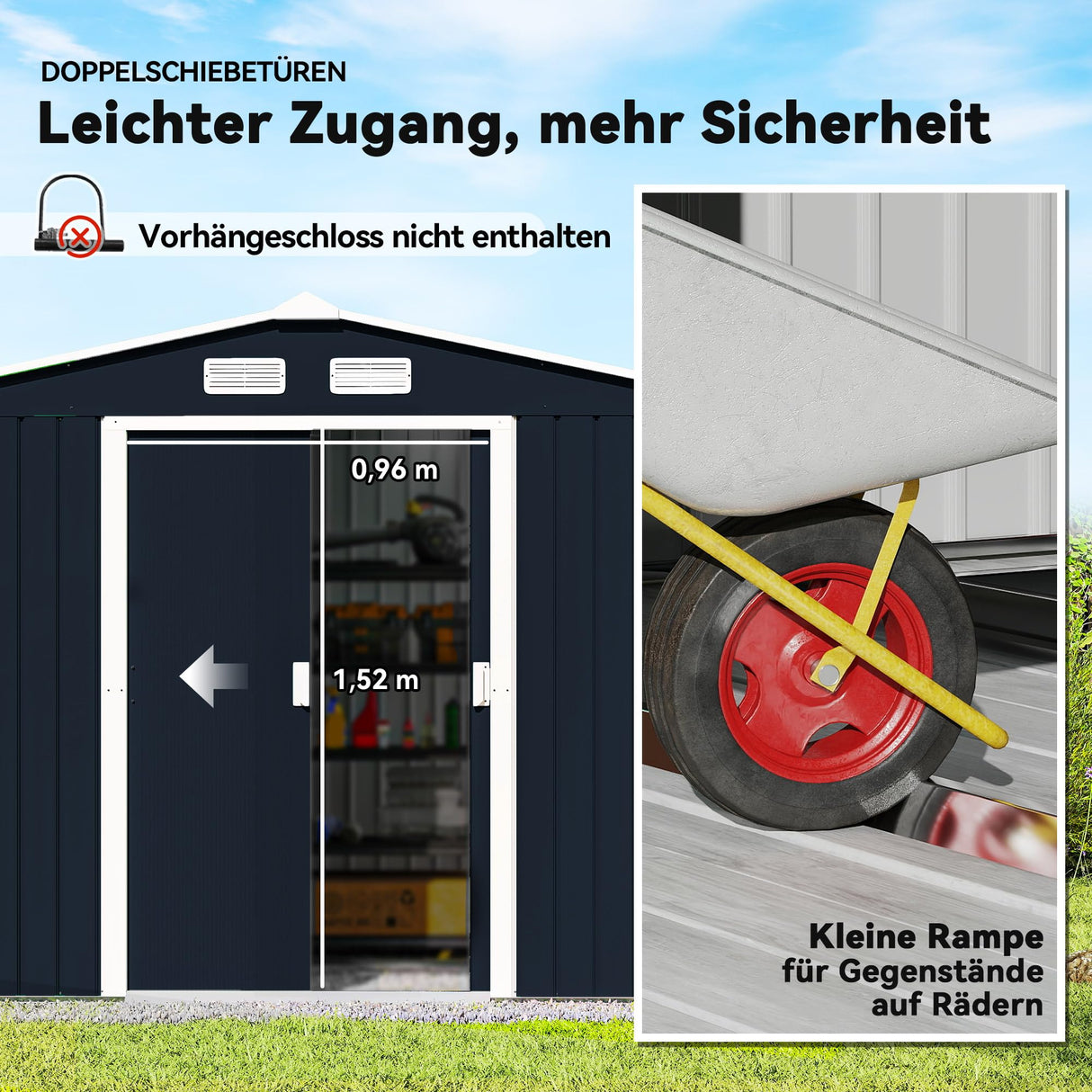 Outsunny 9' x 6' Outdoor Storage Shed, Garden Tool Metal Shed with Foundation Kit, Double Lockable Door, Air Vents and Sloping Roof, for Backyard, Patio, Lawn, Dark Gray Outsunny