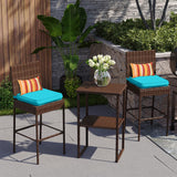 Sundale Outdoor Wicker Bar Stool Set of 4, 30 Inch Seat Height Patio Counter Height Stool with Back Rest, Rattan Woven Tall Chair with Pillow & Blue Cushion, High Bar Stool - Steel, Brown Sundale Outdoor