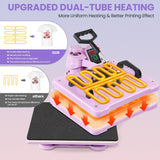 Heat Press Machine for Tshirts, 8 in 1 Heat Transfer Machine, 12" X 15" Heat Printing Press for Sublimation Combo with 360 Degree Rotation Swing Away for T-Shirt Hat Cap Mug Plate, Pink Purple AKEYDIY