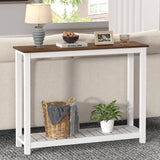 FOLUBAN Farmhouse Console Table for Entryway, Rustic Narrow Sofa Table for Living Room, Hallway, Entrance, 40 Inch, Vintage White & Walnut FOLUBAN
