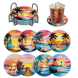 8 PCS Beach Moon Diamond Art Coasters Kits, Diamond Painting Coasters with Holder Set of 8, DIY Drink Coasters Art Crafts Supplies for Adults Cup Mat for Home Decor House Warming Gifts 3.9inch Yanfairy