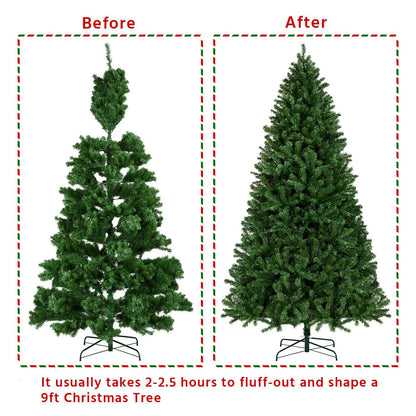 Yaheetech 9ft Pre-lit Spruce Artificial Hinged Christmas Pine Tree Prelighted Holiday Xmas Tree for Home Party Decoration with 850 Warm White Lights and 2160 Branch Tips, Green