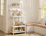 SUPERJARE Kitchen Bakers Rack with Power Outlet, Coffee Bar Table 4 Tiers, Microwave Stand with 6 S-Shaped Hooks, Storage Shelf Rack for Spices, Pots and Pans - White SUPERJARE