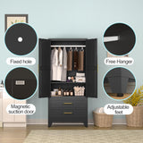 erosoei Metal Armoire Wardrobe Closet, 71 "Metal Clothing Storage Cabinet with Adjustable Shelves and Hanging Rod, Household Steel Wardrobe Storage Cabinet with Drawers (Armoire-Black) erosoei