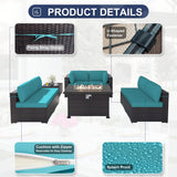 Kurapika 11 Pieces Patio Furniture Set, Rattan Wicker Outdoor Conversation Sets w/43in Propane Fire Pit Table, Swivel Rocking Chairs Patio Sectional Sofa w/4 Inch Cushion, Blue Kurapika