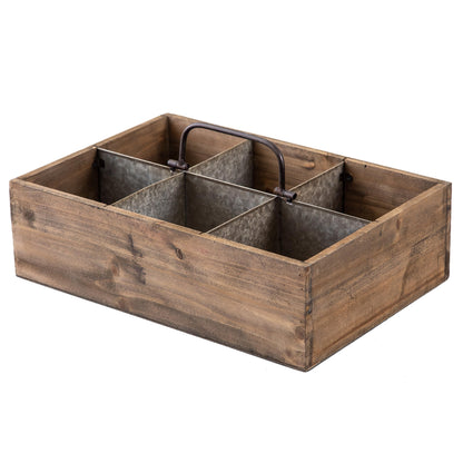 Sintosin Farmhouse Wooden Crates for Decor 15 X 10 inches, Distressed Wood and Galvanized Storage Crates for Crafts, Rustic Wooden Baskets for Gifts, Wood Crates for Display, 6 Individual Slots