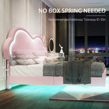 Jocisland LED Full Bed Frame for Girls Upholstered Floating Bed with Cute Cloud Headboard, No Box Spring Needed, Leather, Pink Jocisland
