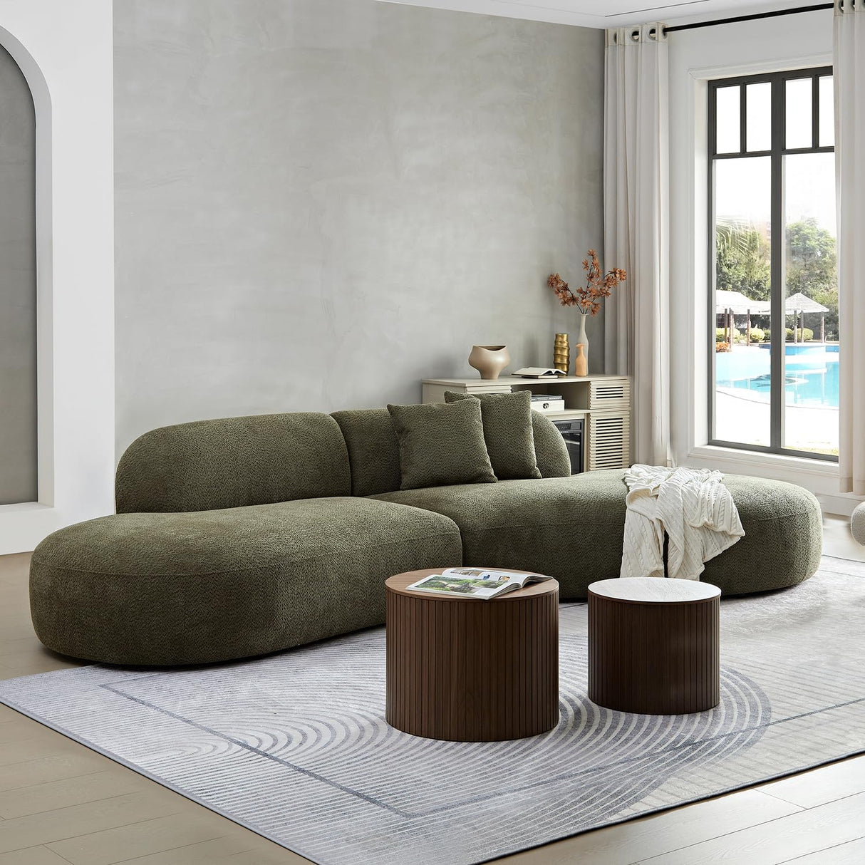 YOPENG 135.4" Curved Sofa Couch, Modern Curved Sectional Sofa, Oversized Luxury Boucle Couches Modular Upholstered with Chaise & 2 Pillows 6 Seater Sofas for Living Room,Offce,Right Facing,Green YOPENG