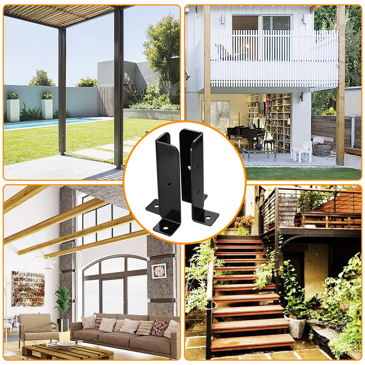 Deck Post Anchor, 4 Pcs Adjustable Post Base Brackets, Heavy Duty Wood Fence Pergola Post Brackets, Reversible Half Column Post Anchor Base Brackets Fit 1.5x1.5,2x2,2x4,4x4 Post, Deck Mailbox(Model B) Xingwenhao