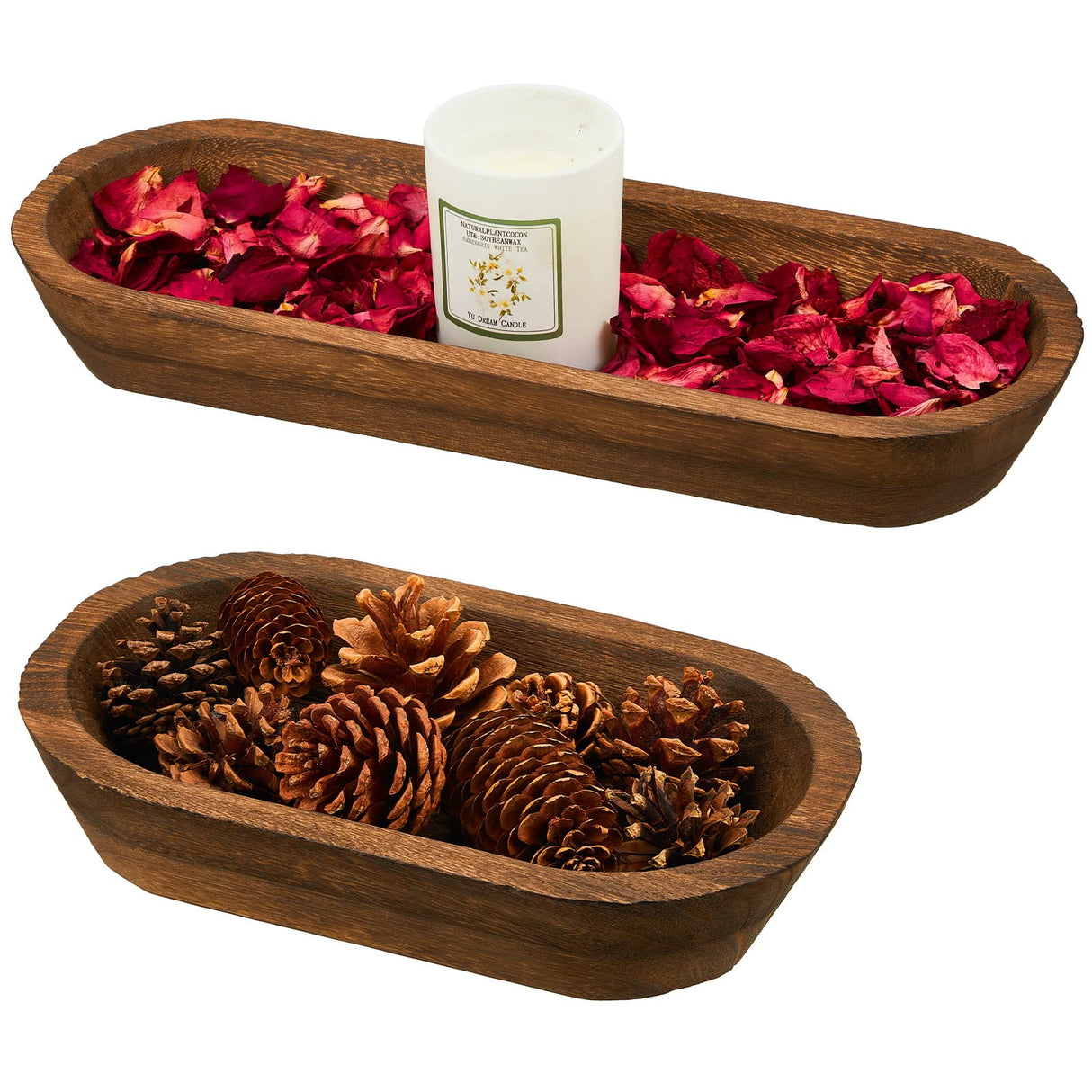 Tessco 2 Pcs Wooden Dough Bowl for Home Rustic Bread Long Wooden Bowl for Kitchen Dining Table Home Decoration(10 x 6 x 2 Inch, 16 x 6 x 2 Inch,Brown) Tessco