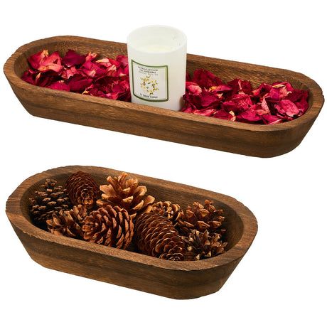 Tessco 2 Pcs Wooden Dough Bowl for Home Rustic Bread Long Wooden Bowl for Kitchen Dining Table Home Decoration(10 x 6 x 2 Inch, 16 x 6 x 2 Inch,Brown) Tessco