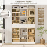 HOSTACK 75" Tall Book Shelf and Bookcase, 47" Wide Bookshelf with Drawers, Modern 9 Tier Bookcase with Storage, Large Wood Display Cabinet with Adjustable Shelves for Living Room, Home Office, White HOSTACK