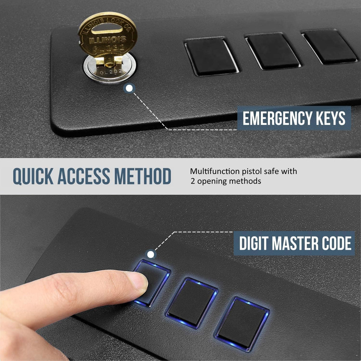 Gun Safe for Handgun with Quick Access Auto Open, Silent Mode, Full Foam Lining, Pistol Safe with Removable Shelf for Nightstand Home Bedside Car Office Use up to 4 Pistols Hosturn