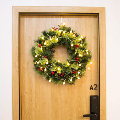 Artificial Christmas Wreath with Pine Cones and Red Berries,24 Inch Xms Decorations Unlit