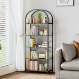 Homhedy 5-Tier Bookshelf Arched Display Racks, Wood and Metal Bookcase, Tall Bookshelf, Industrial Display Standing Shelf Unit, for Home Office, Living Room, Bedroom, Bathroom, Rustic Brown Homhedy
