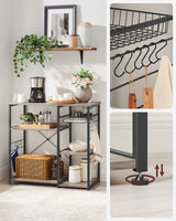 VASAGLE ALINRU Industrial Kitchen Baker's Rack with Wire Basket and Hooks in Greige and Black VASAGLE