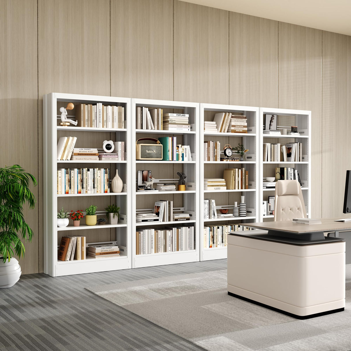 Jazipic 5-Tier Adjustable Bookcase, Heavy Duty Bookshelf with Book Stopper, Metal Bookcase for Library, Office, Living Room Jazipic