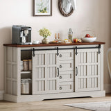 YITAHOME Farmhouse Buffet Cabinet with Storage, 59" Sideboard Cabinet w/Sliding Barn Doors and 4 Drawers, Kitchen Cabinets for Living Room, White Oak YITAHOME