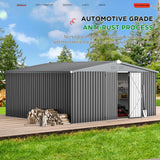 AECOJOY Shed 14' x 12' Storage Shed, Outdoor Metal Storage Sheds & Outdoor Storage 12x14 with Lockable Doors, Large Steel Yard Shed, Utility Tool Storage for Garden, Patio, Outside use in Dark Grey AECOJOY