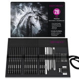 HIFORNY 28 PCS Sketching Drawing Pencil Set,Sketch Pencils Art Supplies with Graphite,Charcoal,Blending Tools,Accessories,Drawing Kit for Adults Artists in Canvas Roll Up Case HIFORNY