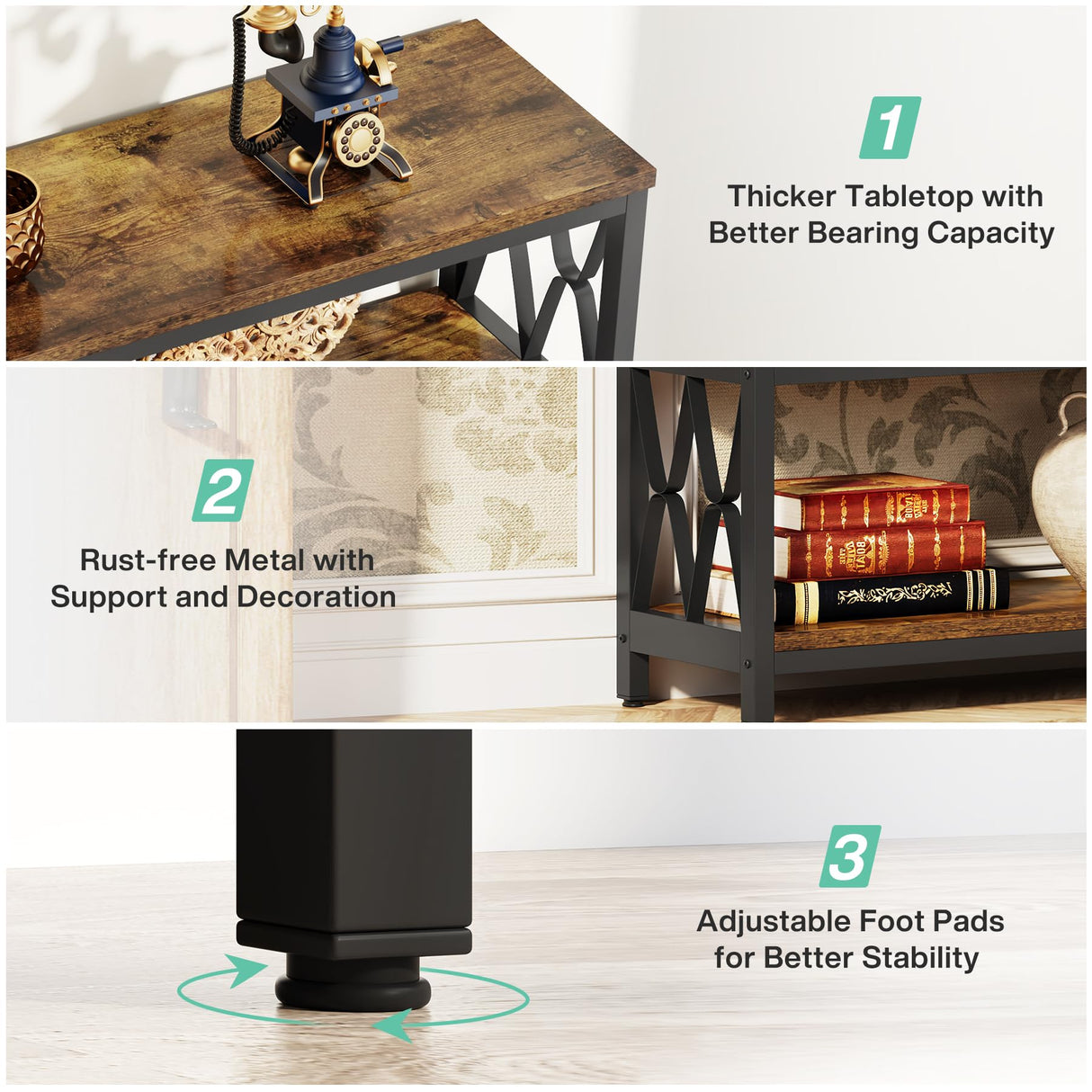 Tribesigns 70.9" Long Console Table with Storage Shelves, Industrial 3-Tier Sofa Table for Living Room, Foyer Table Entryway Table for Hallway, Front Door, Entrance, Rustic Brown & Black Tribesigns