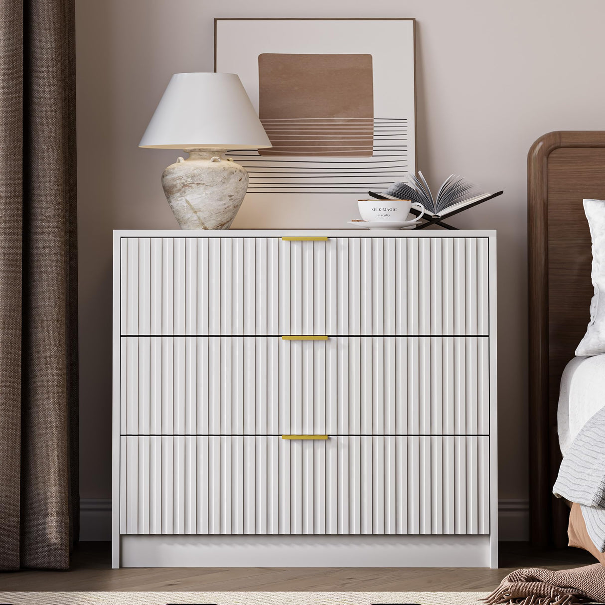 White 4-Piece Large TV Stand with 2 Bookshelves for TVs up to 70”, TV Entertainment Center Media Center with Open Storage, Media Console Table with Display Cabinet for Living Room & Home Theater MAISONARIA