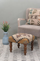 NATURAL FURNISH Handmade Jute Soft Ottomans Square Shape Stool for Sitting and Foot Rest with Wooden Legs, Entryway Modern Stool for Living Room, Bedroom, Hall (Yellow, L 15.74 x W 15.74 x H 14 inch) NATURAL FURNISH