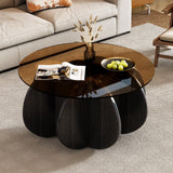 Round Coffee Table, Mid Century Modern Design, 31.5'' Modern Round Tempered Glass Coffee Tables for Living Room, Cocktail Table for Small Space Home Office. (Black + Brown) Yaruifnt