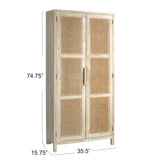 Creative Co-Op Mango Wood and Cane Curio Cabinet with 3 Shelves and 2 Doors, Natural Creative Co-Op