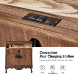 HULALA HOME 3-Drawer Nightstand with Charging Station, Drawer Organizer with Wood Legs, Farmhouse Solid Wood Nightstand(Walnut) HULALA HOME